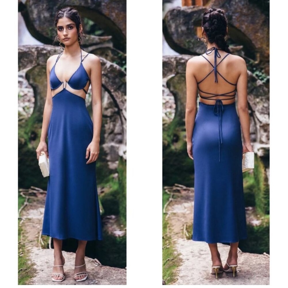 Cult Gaia Kisha Midi Navy Dress